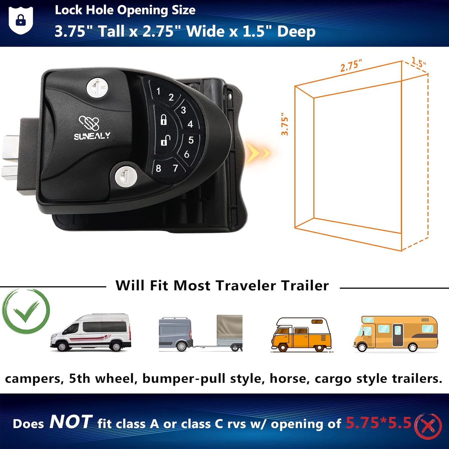 RV Keyless Entry Door Lock 2021 RV Door Lock/Metal Rv Door Lock w/ 2 Fobs and Backlit Keypad/Protective Gasket