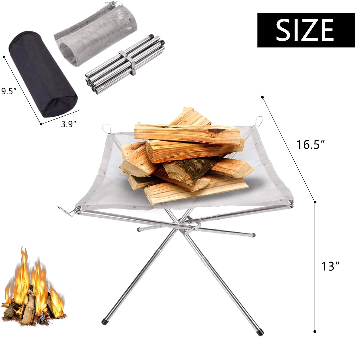 Bavnnro Portable Fire Pit ,Collapsing Steel Mesh Fireplace, Outdoor Campfire Pit Foldable Fire Pit for Camping Backyard Beach and Wood Burning
