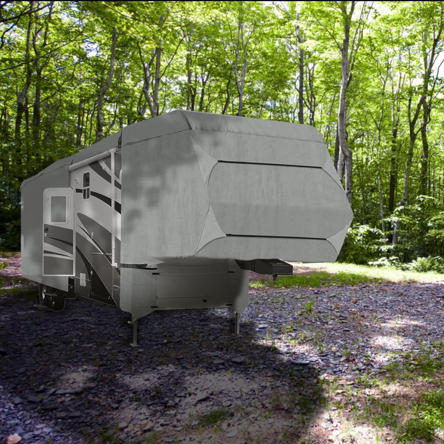 SavvyCraft Deluxe 4-Layer 5th Wheel RV Travel Trailer Camper Cover Fits from 37'-41'L Extra Tall (140 H) W/Zipper Access