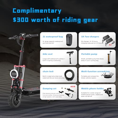 BOYUEDA S5 Adult Off-Road Electric Scooter, 11-inch All-Terrain Vacuum Tires, 60V6000 Watt Dual Motor/Dual Suspension, 55 MPH Top Speed
