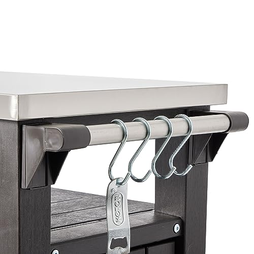 Keter Outdoor Rolling Table Cart for Food Prep, Storage, Bar & Grill, Dark Brown - Portable Kitchen Island Tabletop with Wheels for Drinks, Snacks