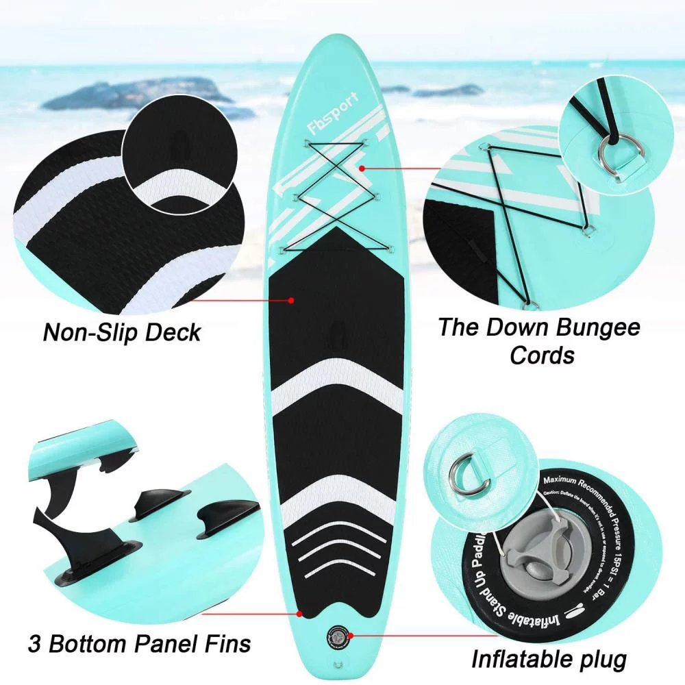 FBSPORT Inflatable Paddle Board, 11' Stand Up Paddleboard with Durable SUP Accessories & Carry Bag, Mint Green