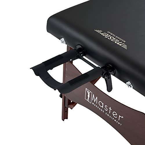 Master Massage Newport Portable Massage Table Package with Denser 2.5" Cushion, Walnut Stained Hardwood, Steel Support Cables, Pillows & Accessories