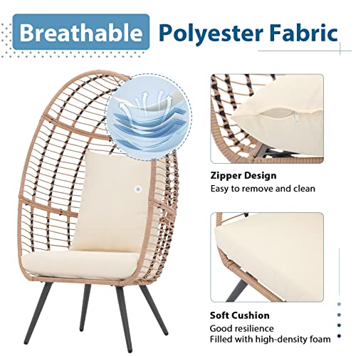 JOIVI Wicker Egg Chair, Oversized Indoor Outdoor Lounger Large Egg Basket Chair with Stand and Cushions for Patio Porch, Backyard, Living Room