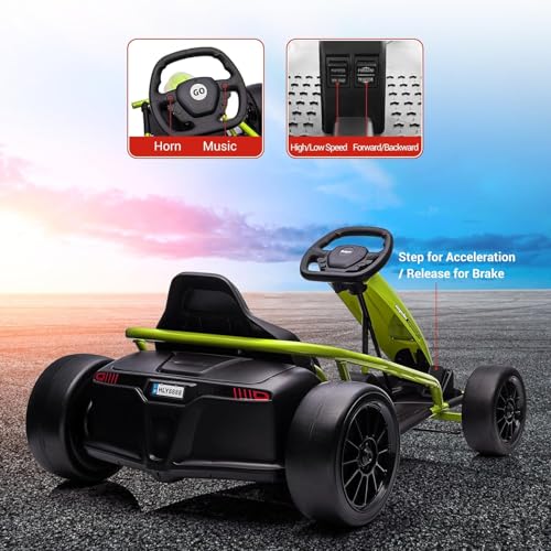 Go Kart Electric Drift Kart Car, 24V Outdoor Ride on Toy, Fast 2×300W Motor, 8 MPH High Speed Drift Car, with Music and Slow Start