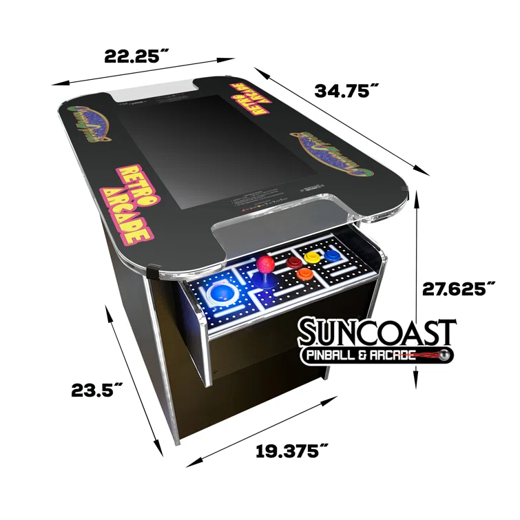 Chrome XL Cocktail Arcade Machine with 24" Monitor, 412 Retro Games and Trackballs