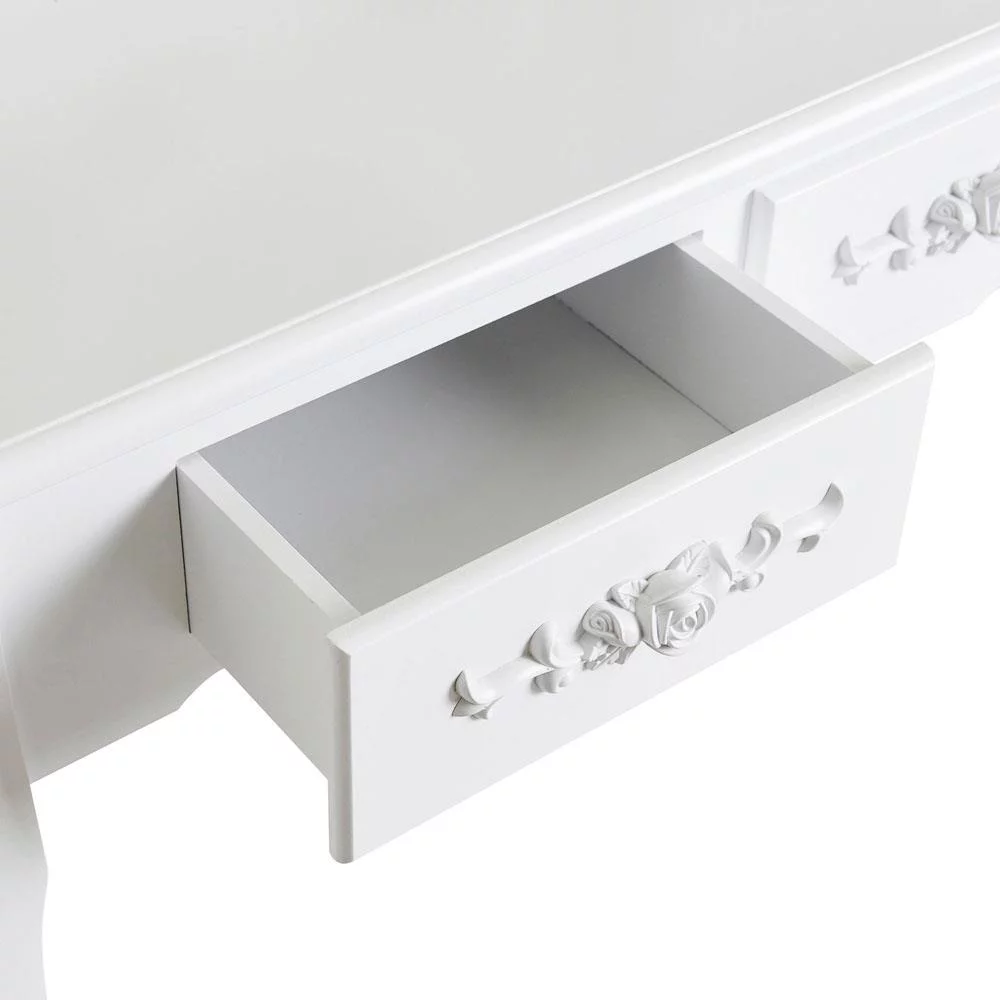 SamyoHome Vanity Table Set, Makeup Dressing Table with Mirror, Vanity Desk with Cushioned Stool 4 Drawers, White