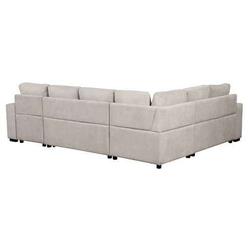 Oversized U-Shaped Sectional Sofa Couch Plush Corduroy Upholstered Modular Deep Seat Sofa&Couch Sectional W/Right Facing Chaise Lounge and 7 Toss