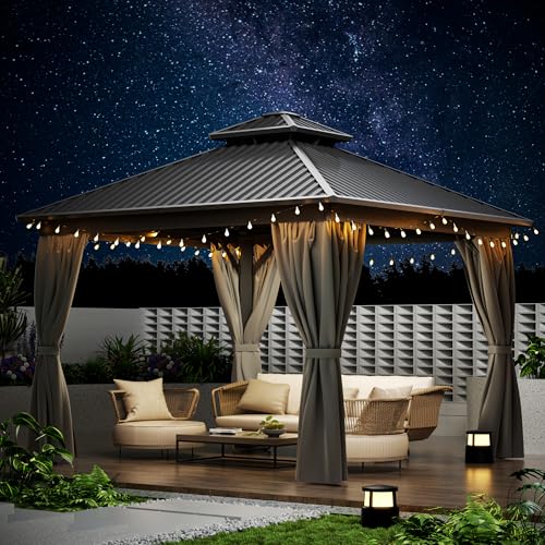 10x10 FT Gazebo Hardtop Gazebo Aluminum Pergola with Aluminum Frame, Double Galvanized Steel Roof