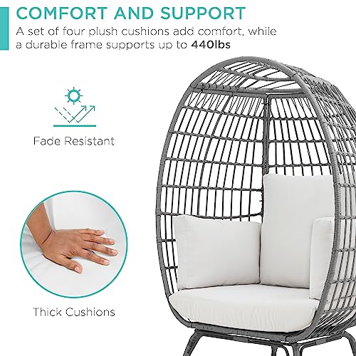 Best Choice Products Wicker Egg Chair, Oversized Indoor Outdoor Lounger for Patio, Backyard, Living Room w/ 4 Cushions, Steel Frame, 440lb Capacity