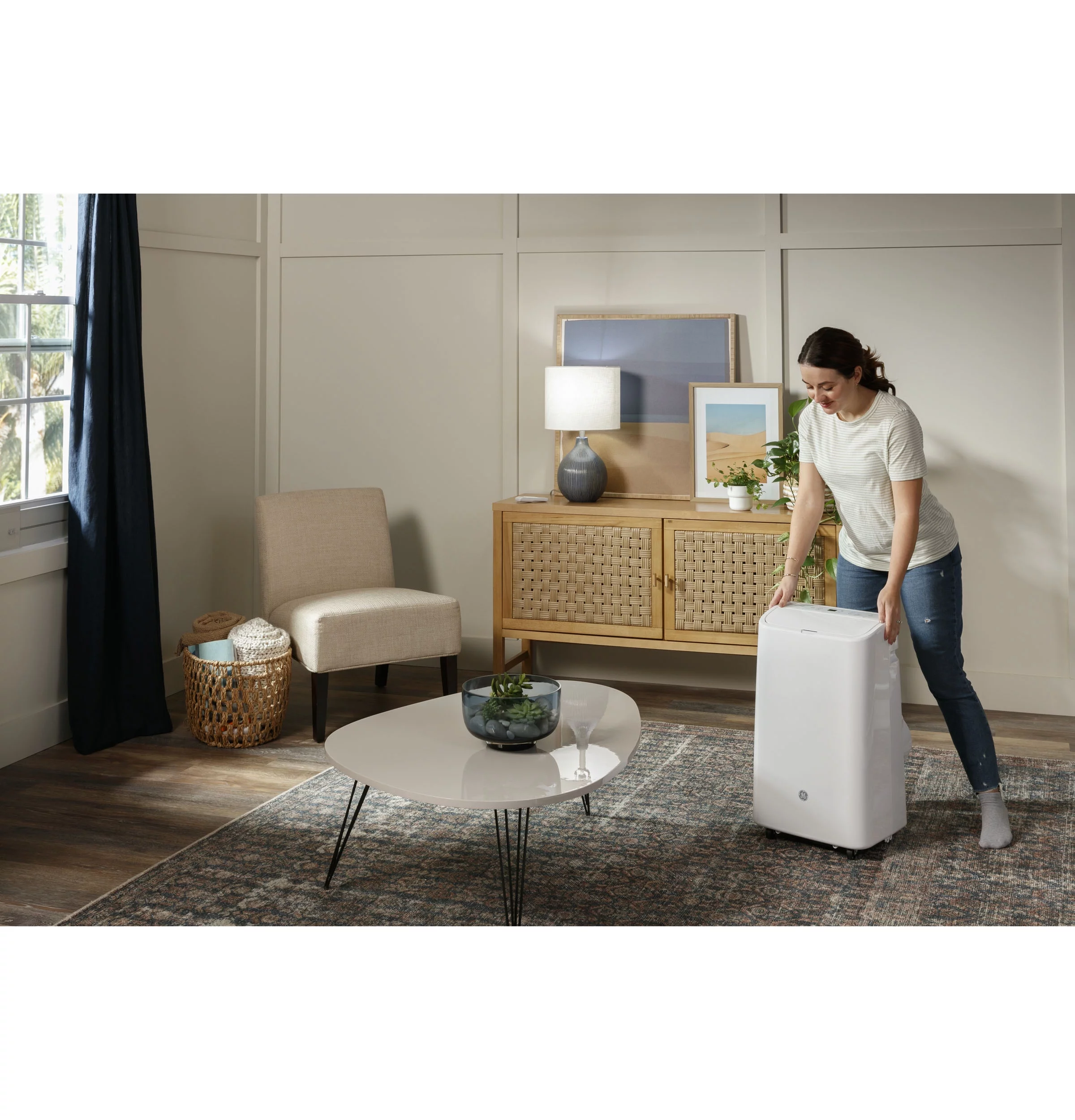 GE® 8,000 BTU 115-Volt 3-in-1 Portable Air Conditioner with WiFi for Medium Rooms, White, APWD08JAWW