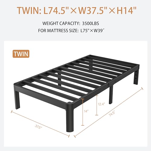 Full Size Bed Frame No Box Spring Needed, 14 Inch Metal Full Bed Frame, DIY Headboard Holes, Heavy Duty Steel Support 3500 LBS, Noiseless
