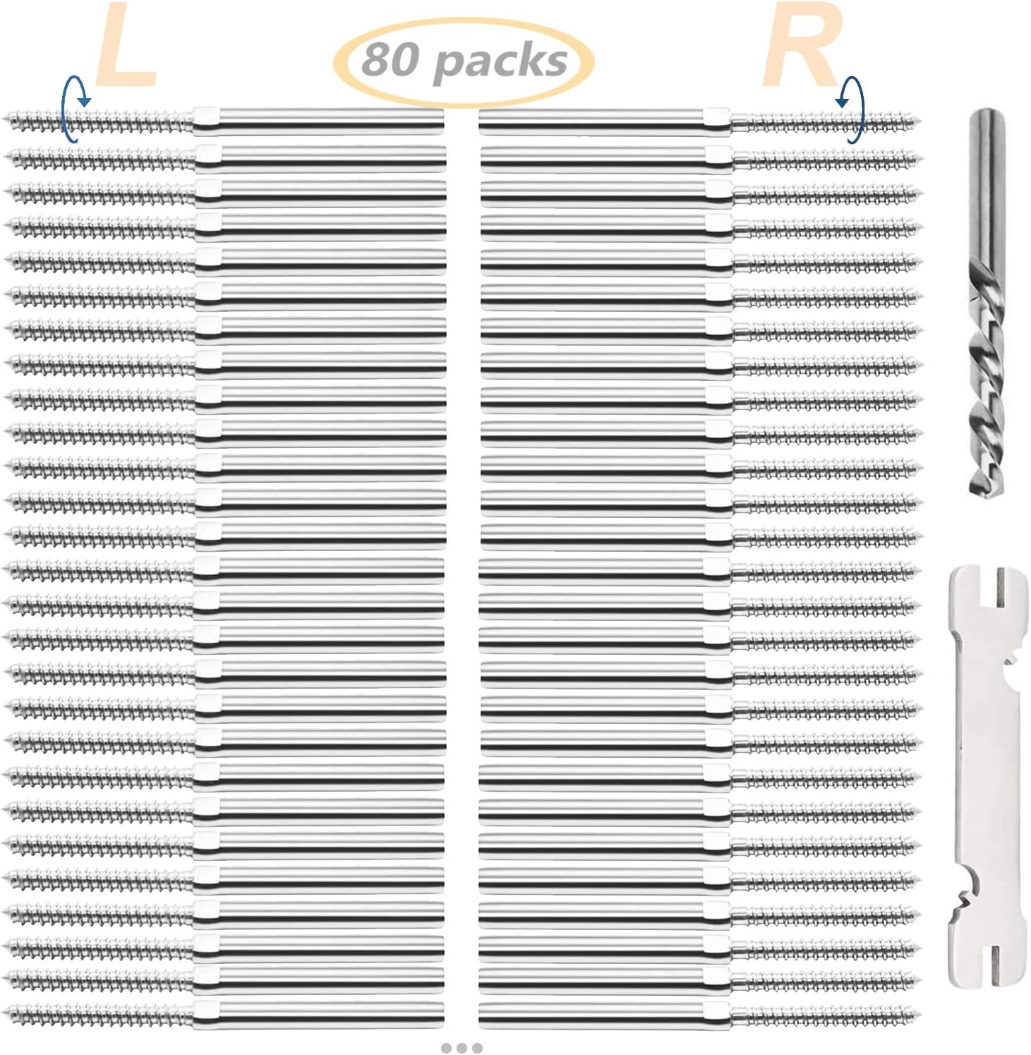 Wayska 40 Pack T316 Marine Grade Stainless Steel Cable Railing Hardware kit, Right & Left Handed Thread Lag Screws for 3/16 Inch Cable Railing Kit