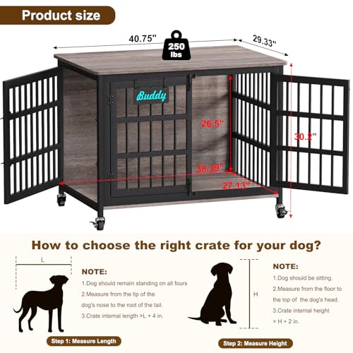EasyCom 48"/42"/33" Dog Crate Furniture with Name Tag, Heavy Duty Dog Kennel Indoor for Large Dogs