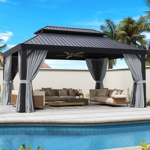 Aoxun 10' X 12' Hardtop Gazebo, Aluminum Outdoor Gazebo with Galvanized Steel Double Top Canopy