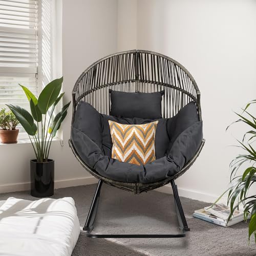 JAMFLY Egg Chair Wicker Outdoor Chairs, Oversized Patio Chair Oversized Lounger Chair with Cushion for Indoor Living Room, Bedroom
