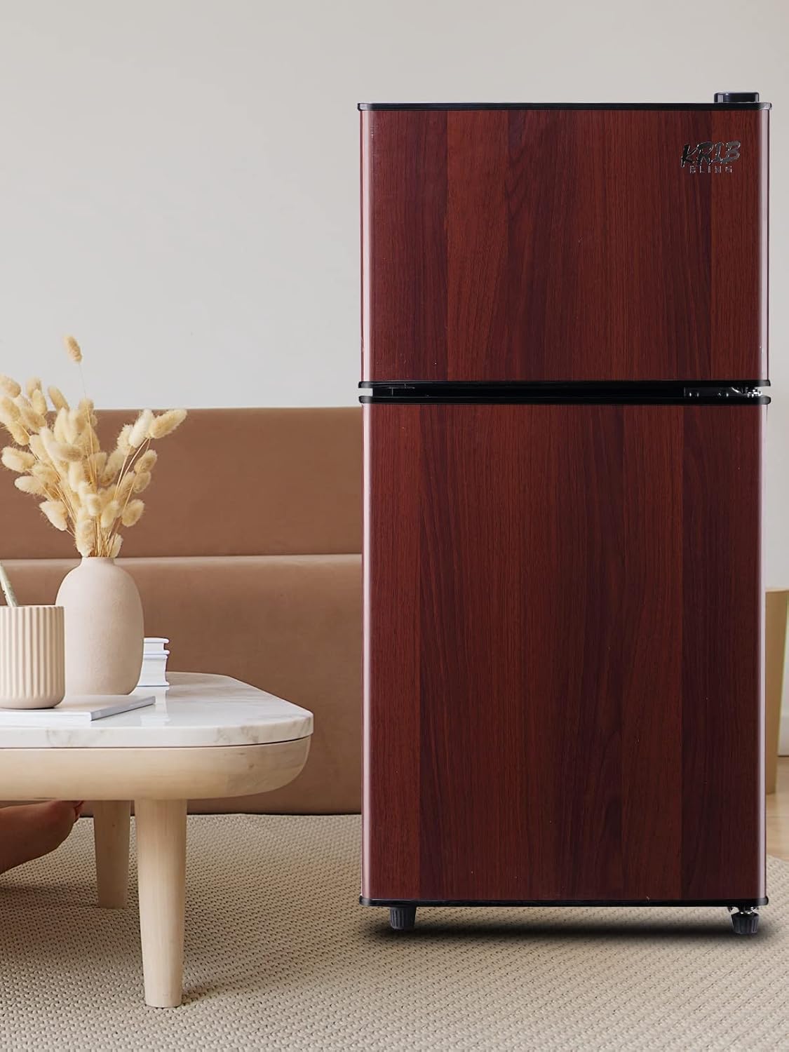 KRIB BLING Mini Fridge With Freezer,Compact Refrigerator With 2 Doors,7- Level Adjustable Thermostat, Removable Glass Shelves For Bedroom, Office