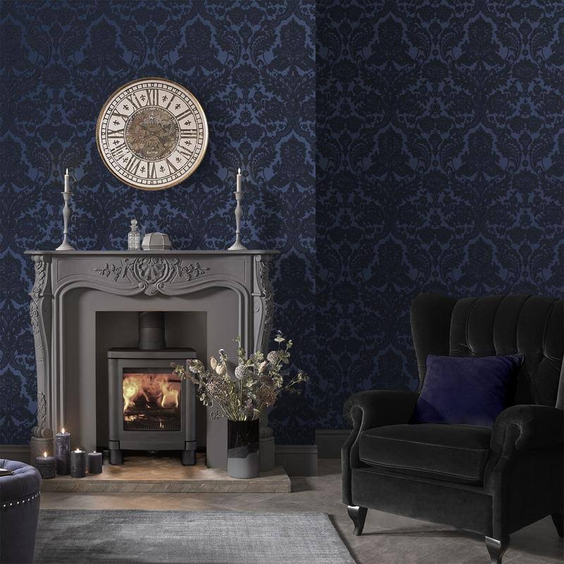 Graham u0026 Brown Gothic Damask Noir Wallpaper