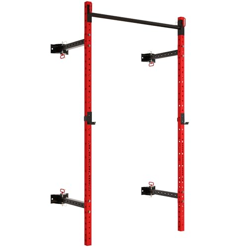 Soozier Wall Mounted Folding Squat Rack with Pull Up Bar, 1000 Pounds Capacity Power Rack