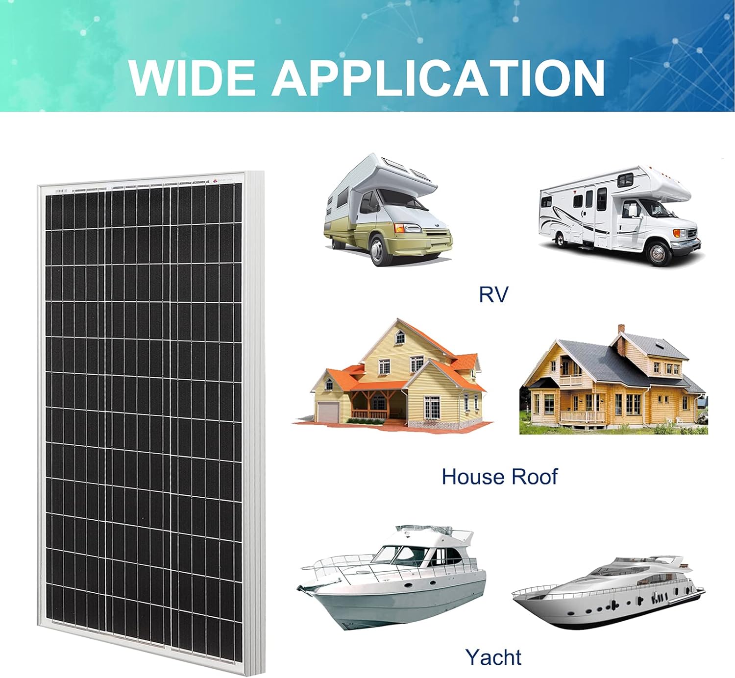 100W Mono Solar Panels High Efficiency PV Module for Charging Boat, Caravan, RV and Any Other Off Grid Applications