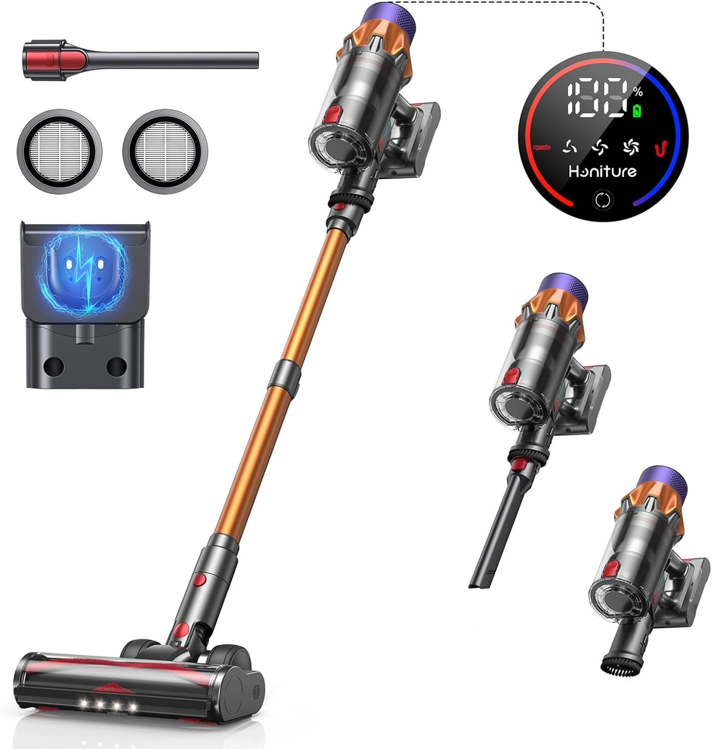 HONITURE X7 Cordless Vacuum Cleaner, 550W/45Kpa Stick Vacuum Cleaner Color Touch Screen, 60Mins