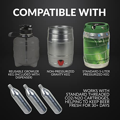Homecraft Black Stainless Steel Easy-Dispensing Tap Beer Cooling System, Includes Reusable Growler