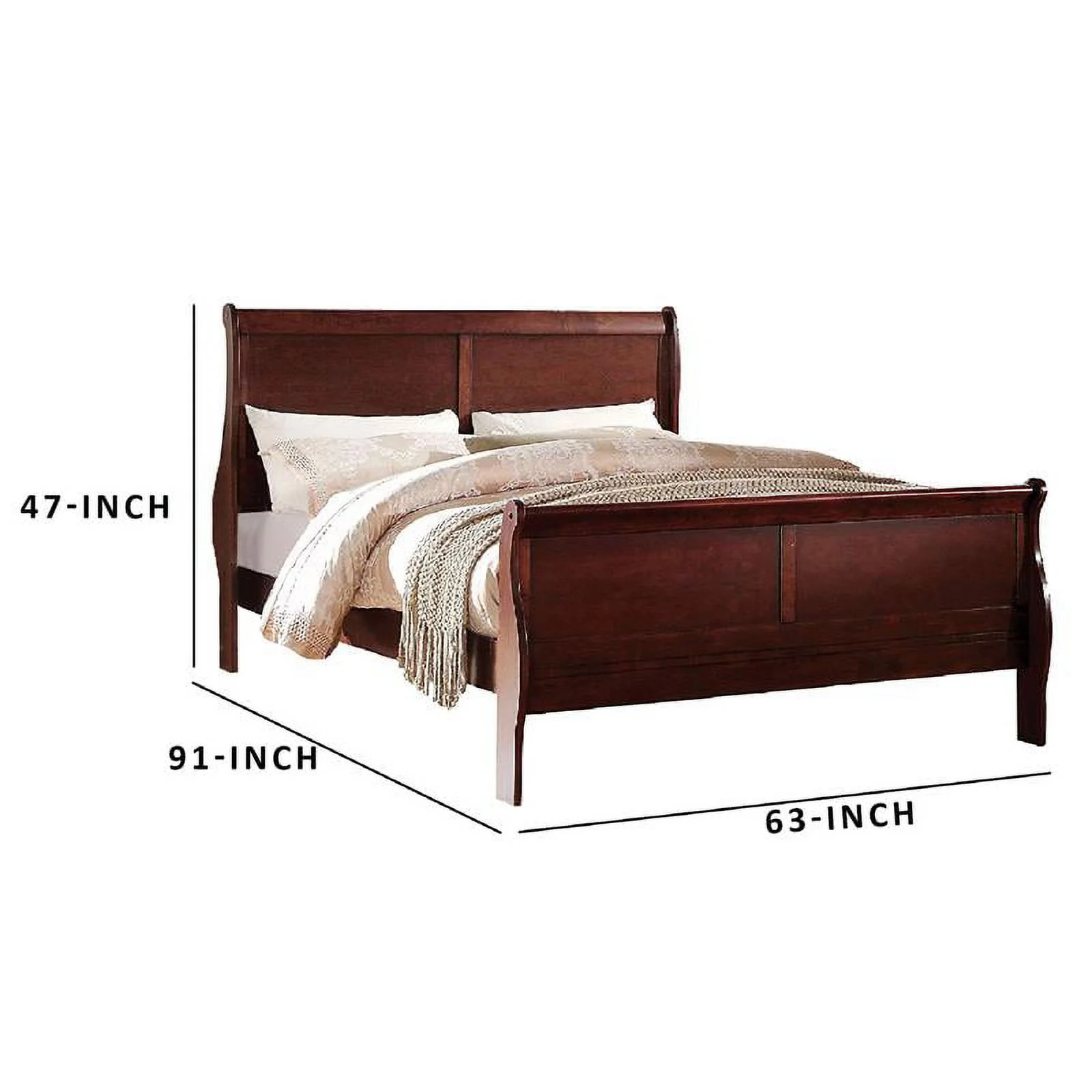 Maklaine 63" Transitional Style Wood Queen Sleigh Bed in Brown
