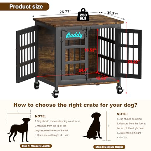 EasyCom 48"/42"/33" Dog Crate Furniture with Name Tag, Heavy Duty Dog Kennel Indoor for Large Dogs