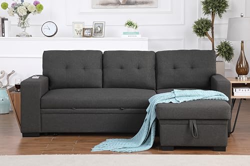 Devion Furniture Regis 4-in-1 Convertible L Shaped Couch with Pull Out Bed and Storage, Sectional Sleeper Sofa with Reversible Chaise for Living Room