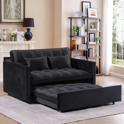 3 in 1 Convertible Sleeper Sofa Bed,Futon Loveseat Couch with Pull-Out Bed & Adjustable Backrest