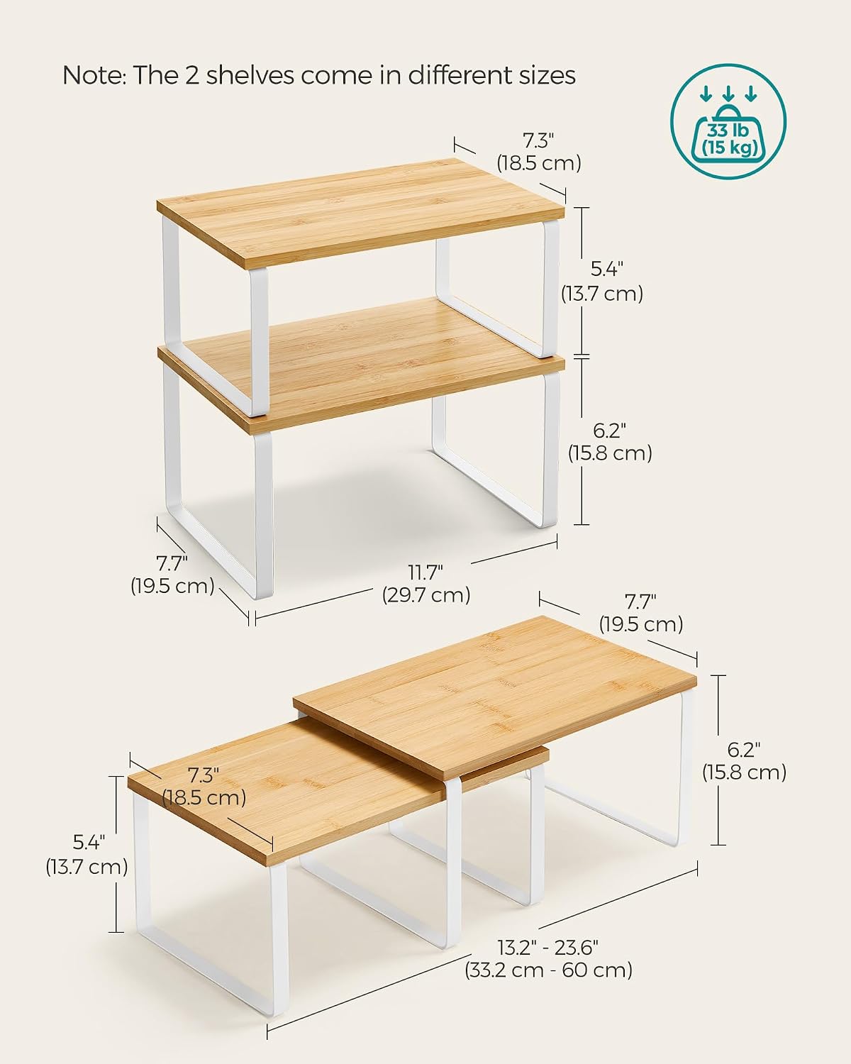 SONGMICS Cabinet Organizer Shelf, Set of 4 Kitchen Counter Shelves, Kitchen Storage, Spice Rack, Stackable, Expandable, Metal and Engineered Wood