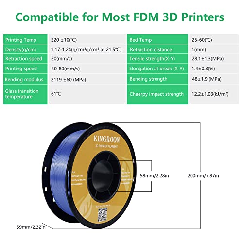 Kingroon Silk PLA Bundle 3D Printer Filament, Dimensional Accuracy +/- 0.03 mm, 10 kg Spool(22lbs)