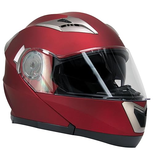 Milwaukee Helmets MPH9826DOT Ionized Flat Red Advanced Motorcycle Modular Helmet w/Drop Down Visor - Small