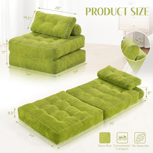 HABUTWAY Folding Sofa Bed, Convertible Sleeper Chair Bed w/Dual-Pillow & Handle, Foldable Floor Sofa Lounge w/Back Support for Living Room, Bedroom