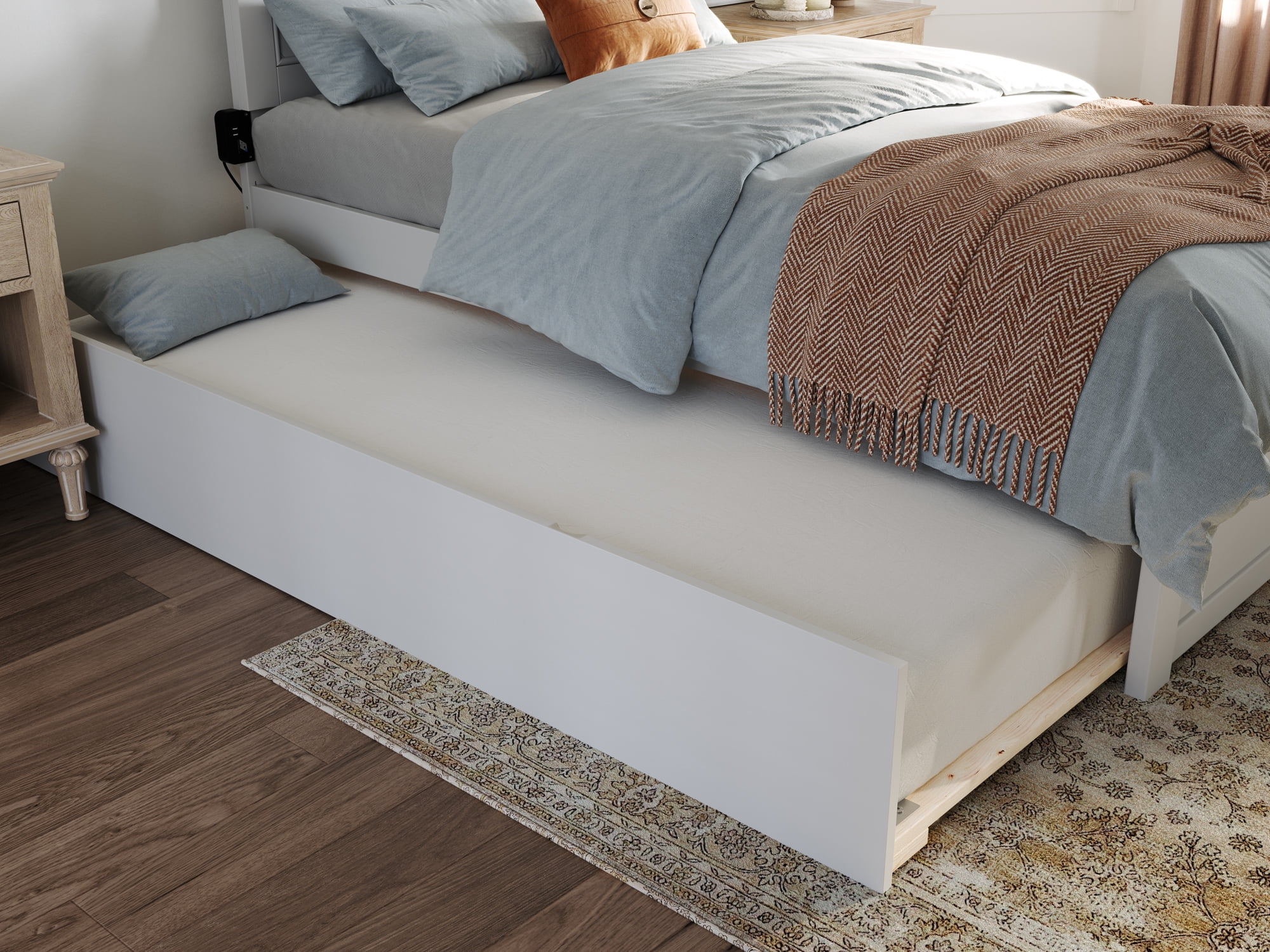 AFI Canyon White Farmhouse Solid Wood Platform Bed with Footboard & Twin Trundle. Twin
