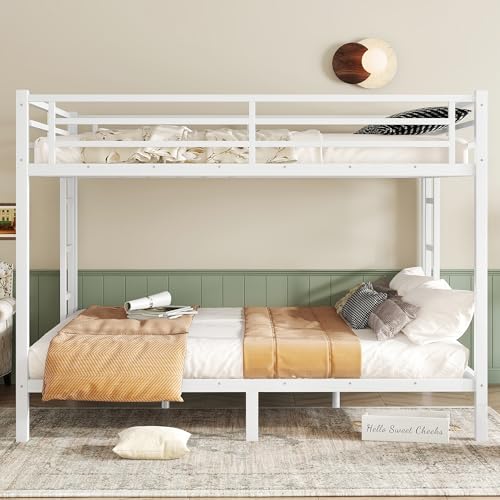 Heavy Duty Bunk Bed Frame with Ladder, Twin XL Over Twin XL Bunk Beds with Safety Guardrails, Adults Bunk Beds with Noise-Reducing Rubber Stoppers
