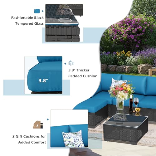 U-MAX 7 Piece Outdoor Patio Furniture Set, PE Rattan Outdoor Wicker Sectional Furniture Chair Set with Cushions and Tea Table