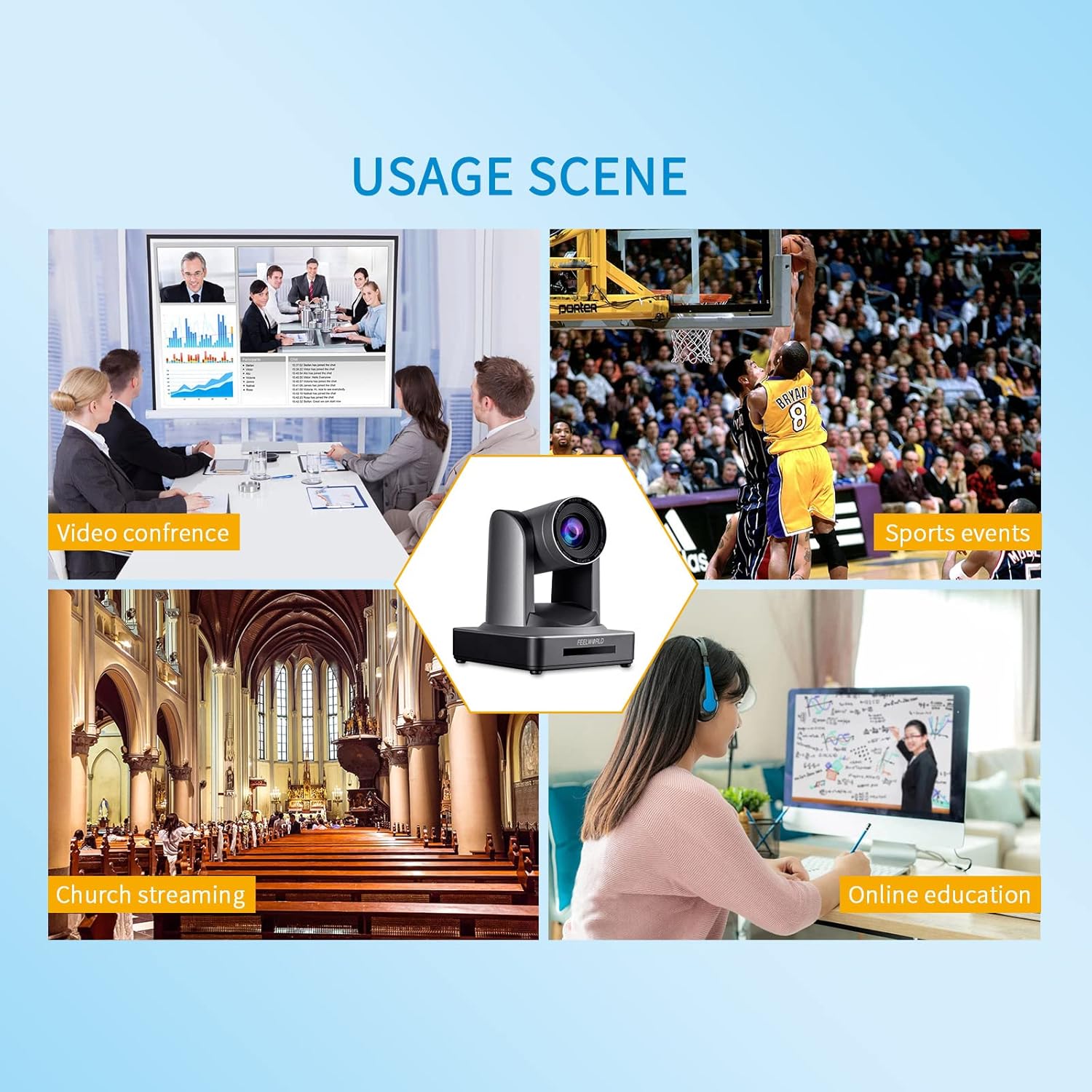 FEELWORLD POE20X Simultaneous 3G SDI HDMI IP PTZ Camera 20X Optical Zoom Support PoE Full HD 1080P 60fps for Church Live Streaming Conference