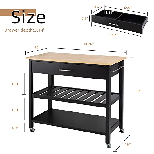 Shintenchi Rolling Kitchen Island Cart with Folding Drop Leaf Breakfast Bar, Portable Trolley Island with Large Storage Cabinet, Shelf and Drawer