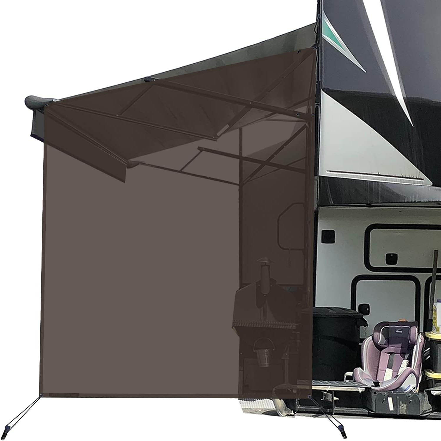 leaveshade RV Awning Side Sun Shade Screen (9'X7' Beige Mesh) Camper Sunshade Complete Kits Motorhome Trailer UV Blocker - 3 Years Lasting