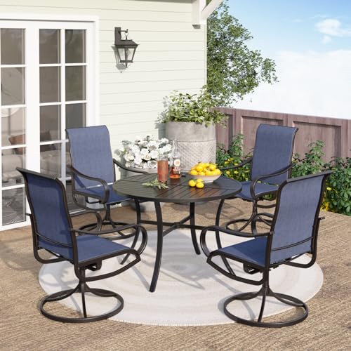 PHI VILLA 5 PCS Outdoor Patio Dining Set with Swivel Dining Chairs (Blue) and 37"x 37" Metal Steel Dining Table(1.57" Umbrella Hole)