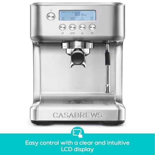 CASABREWS Ultra Espresso Machine with LCD Display, Powerful Milk Frother and Customizable Brewing Temperature
