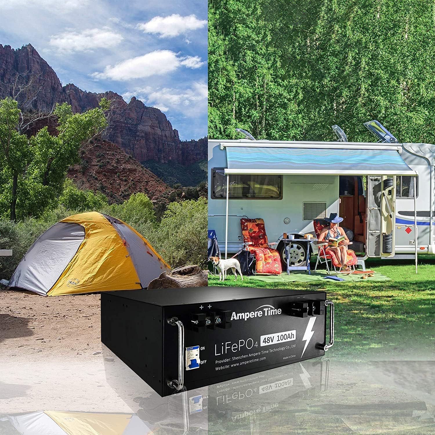 Ampere Time 12V 400Ah Deep Cycle LiFePO4 Battery Pack, with Built-in 250A BMS, Longer Runtime with 5.12kWh, 4000+ Cycle, Perfect for Solar System, RV