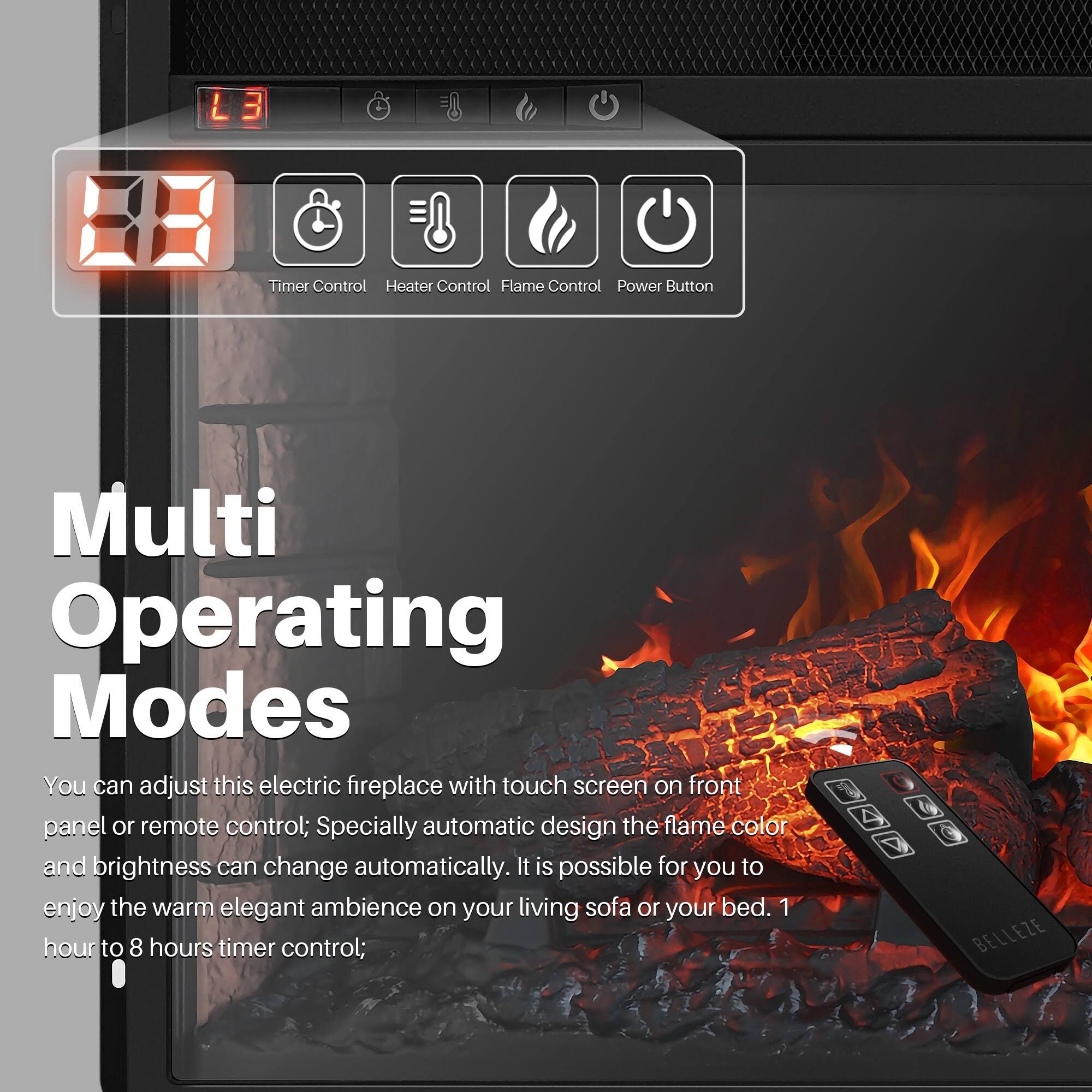 della 26x22 Infrared Fireplace Insert Stove with Glass View and Remote Control Timer Settings, Black