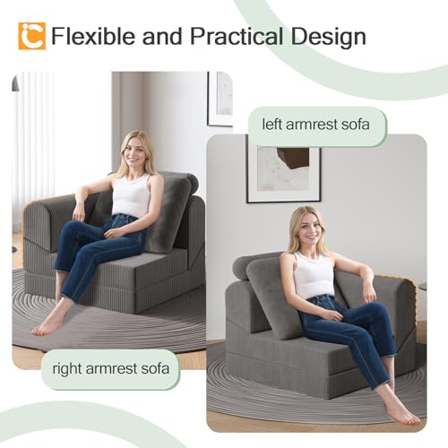 COMAX Folding Sofa Bed, Convertible Chair Bed Corduroy 3-in-1 Foldable Floor Couch with High-Density Foam, Futon Sofa Sleeper Mattress