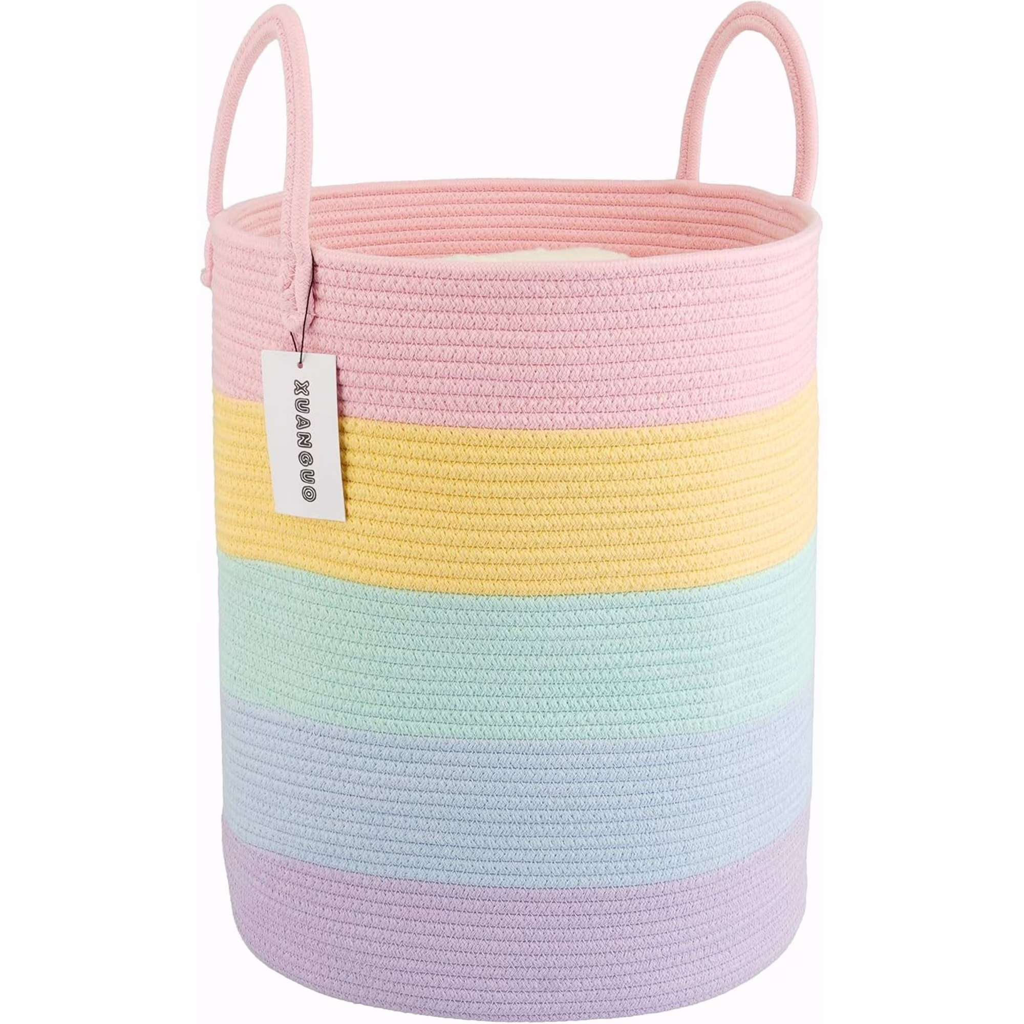 WarmHaven Rope Laundry Basket Hamper for Kids Girl Woven Storage Basket for Living Room Bedroom Boho Tall Baskets for Blanket Toys Pillow Towels Baby
