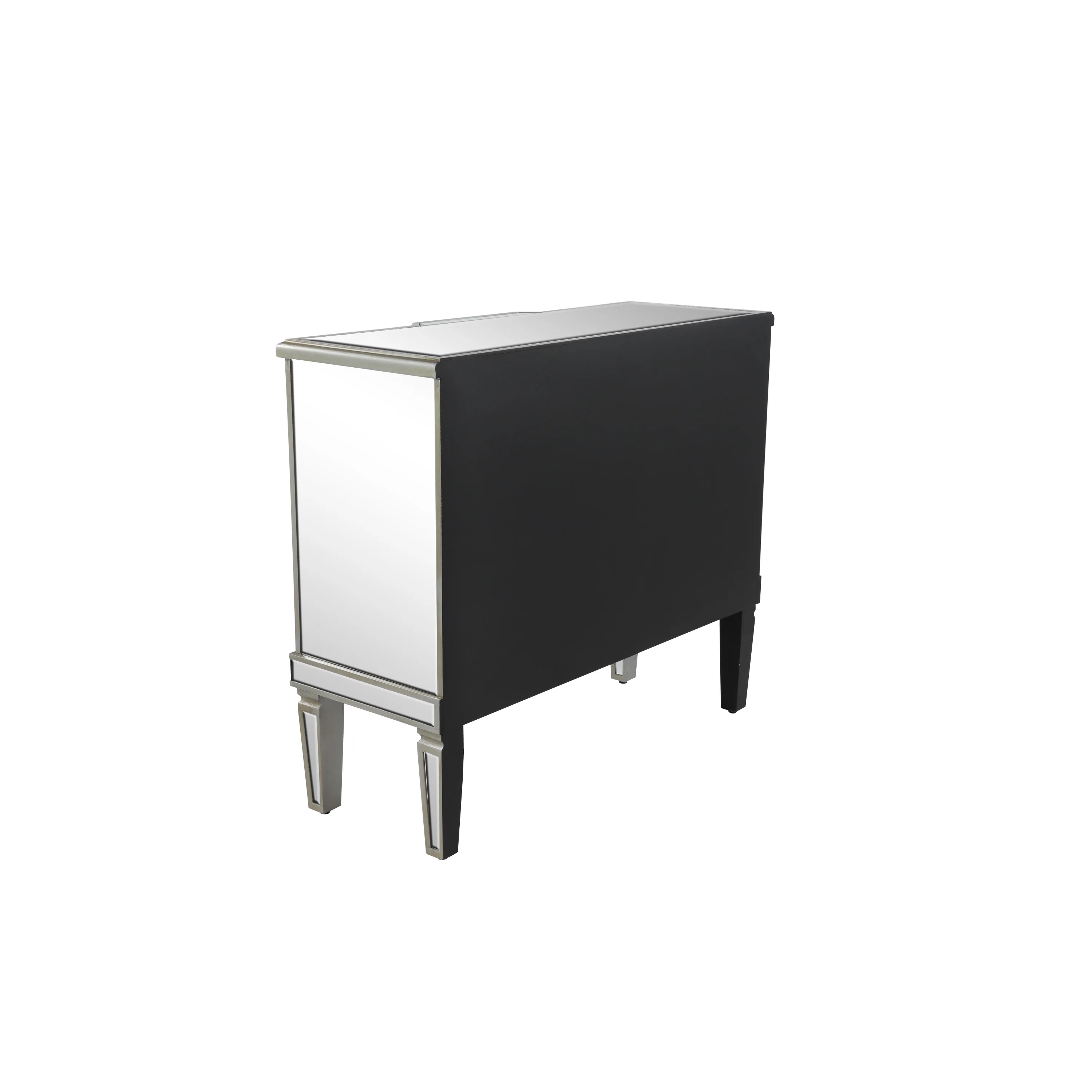 DecMode 39" x 34" Silver Wood Mirrored Panel 4 Drawers 2 Shelves and 2 Doors Buffet with Acrylic Knob Handles, 1-Piece