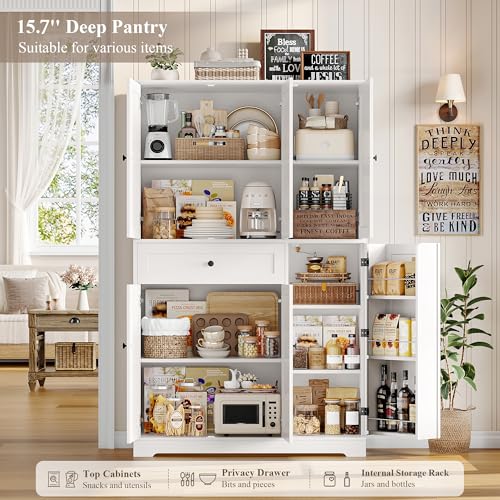 HOSTACK 68" Tall Kitchen Pantry Storage Cabinet, Modern Kitchen Hutch Cabinet with Doors and Shelves