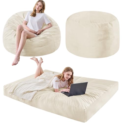 Bean Bag Chairs for Adults - Giant Bean Bag Chair Convertible Bean Bag Bed - Beanbag Chair with Micro Fiber Cover/Furniture Foam Filler