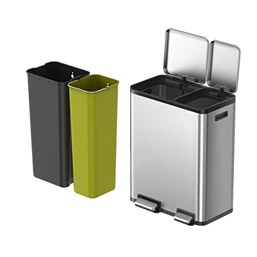 EKO EcoCasa II 36L+24L Dual Trash Can with Recycle Bin, Stainless Steel Garbage Can with Lid, Deodorizer Compartment